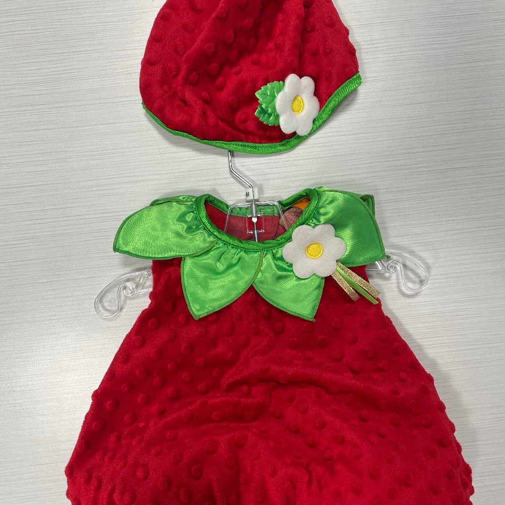 Strawberry Costume Padded Soft Red Swiss Dot Velour Halloween 3-6 Months